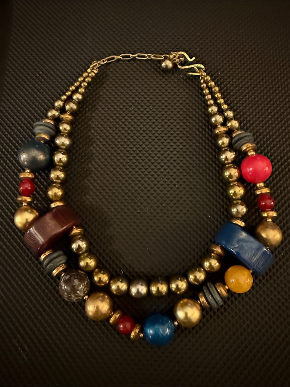 Multicolored Beaded Statement Necklace - Gold Accent